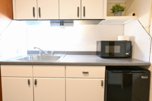 Example of a kitchenette at Stony Point Center with mini-fridge, microwave, and sink