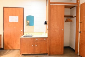 sample sink and closet in lodge bedroom